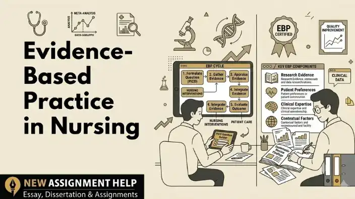 Evidence-Based Practice in Nursing concept diagram with clinical research hierarchy icons